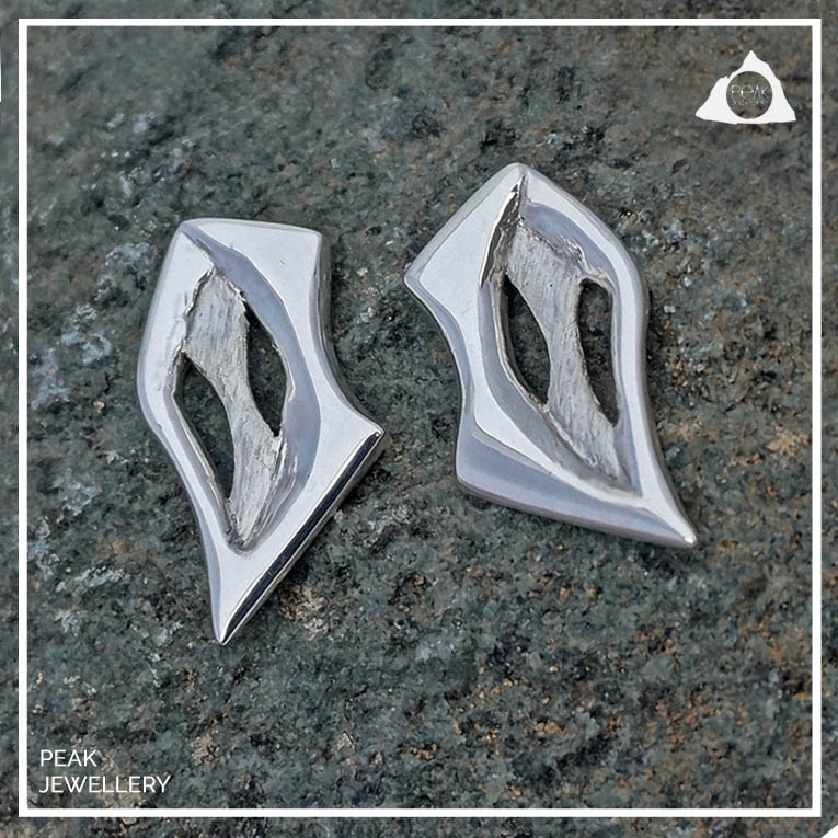 Caverns Cave Nature Landscape Earrings Statement sterling silver handmade cut out earrings, Mountain inspired jewellery - Peak Jewellery
