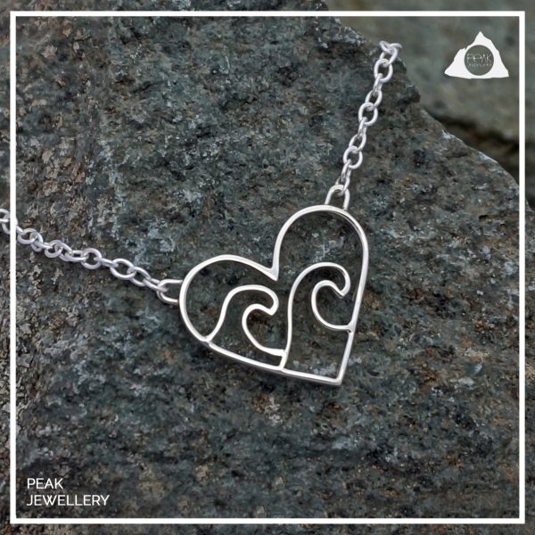 Love the Ocean Handmade Sterling Silver Wave Heart Necklace - Peak Jewellery