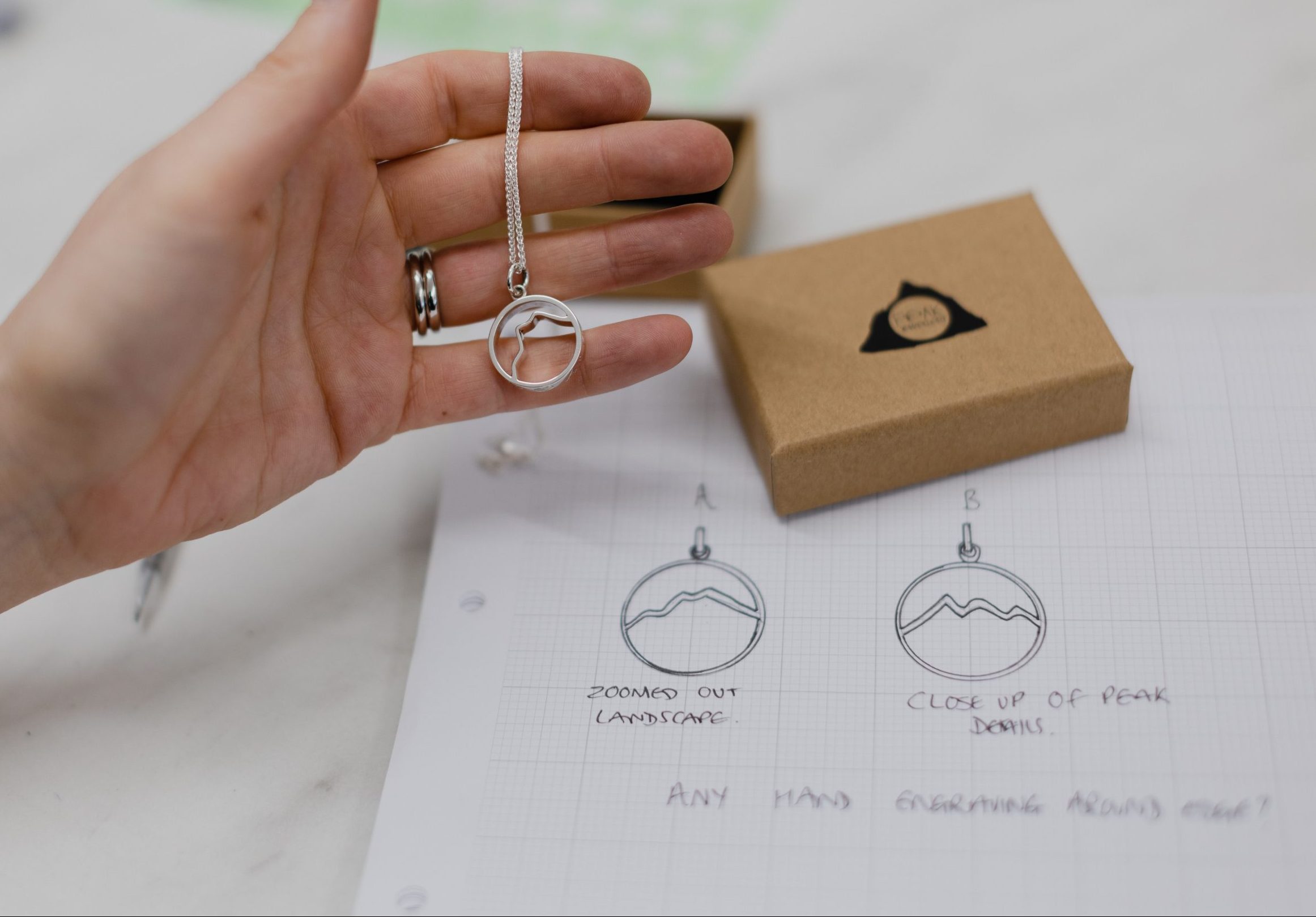 Peak Jewellery, Bespoke Mountain pendant, Adventure Jewellery