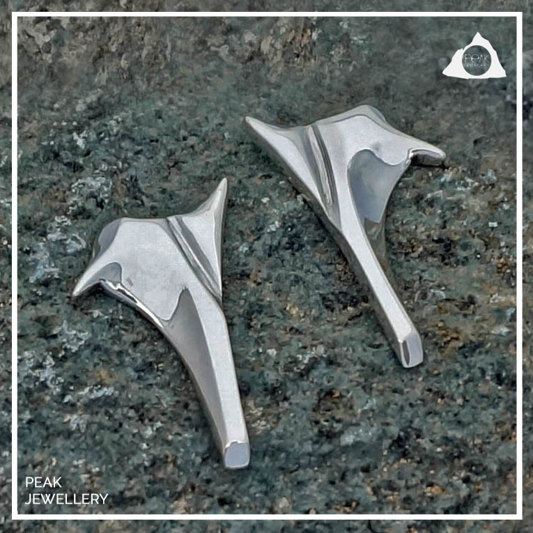 Precipice Asymmetrical Spike Drop Earrings. Peak Jewellery, adventure jewellery, Handmade luxury sterling silver mountain jewellery, chunky silver earrings