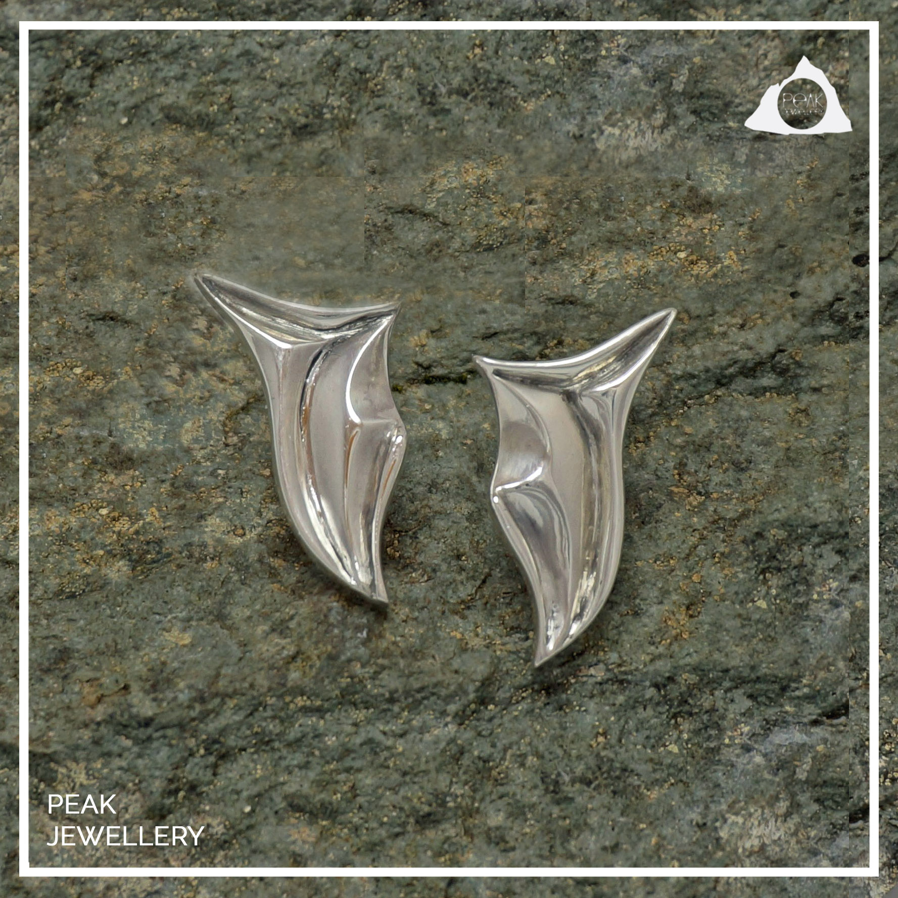 Glacier Landscape Sculptural Statement Earrings. Polished sterling silver handmade earrings. peak Jewellery, adventure jewellery, solid sterling silver earrings, spike drop earrings