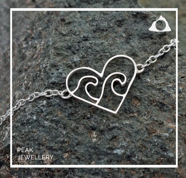 Love the Ocean Handmade Sterling Silver Wave Heart Bracelet - Peak Jewellery