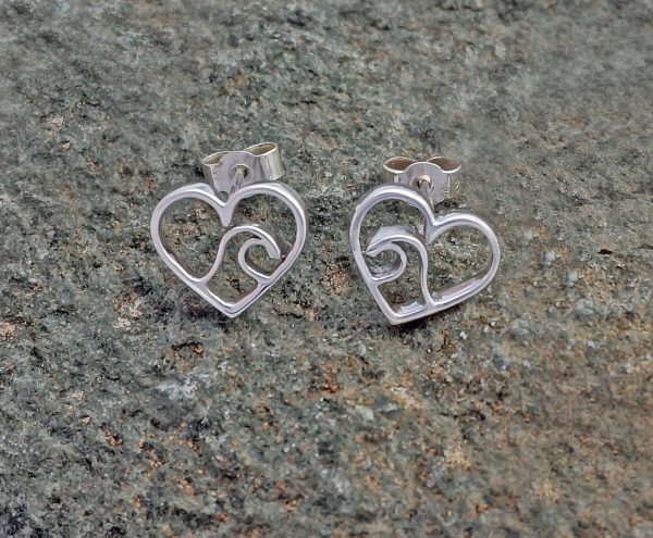 Love the Ocean Handmade Sterling Silver Wave Heart Earrings - Peak Jewellery