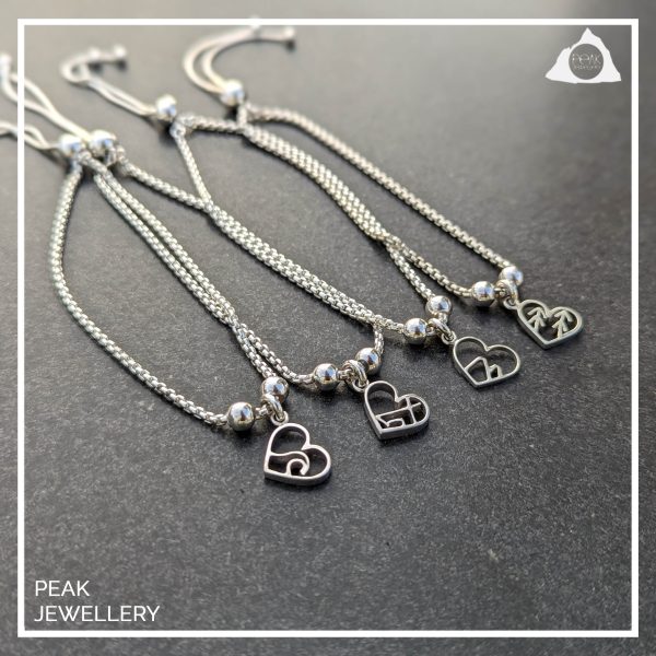 Mountain Drawstring Outdoor Handmade Sterling Silver Mountain Heart Bracelet- Peak Jewellery